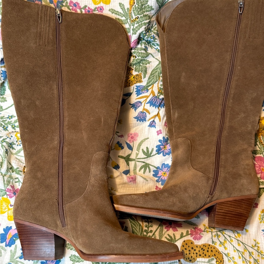 Brown Suede Extra Wide Calf Boots - Picture 6 of 8
